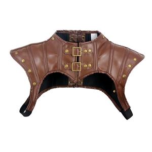 Steampunk Light Brown High Neck Cap Sleeve Rivet Corset Shrug with Buckles N23412